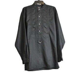 AOS Men Shirt Size L Nehru Collar Black Formal Tuxedo Silver Buttons Long Sleeve